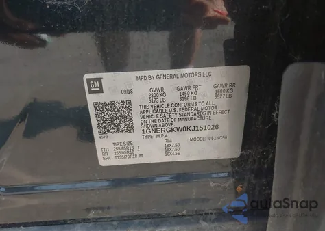 2019 Chevrolet Traverse Lt z USA, uszkodzony, nr VIN 1GNERGKW0KJ151026